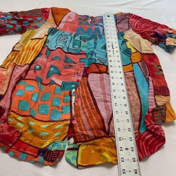 Orientique Naturally Australian Art To Wear Lagenlook Ruffle Top Size Medium - Picture 7 of 7